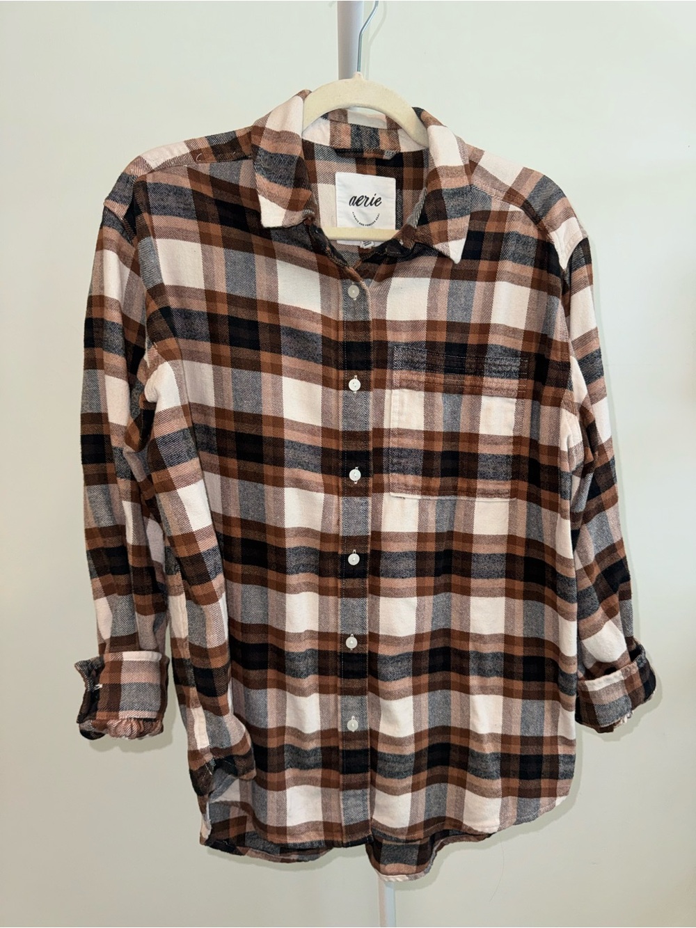Aerie Brown Plaid Button-Up Shirt size S